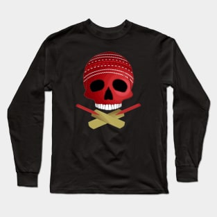 Cricket Ball Skull and Crossed Cricket Bats Long Sleeve T-Shirt